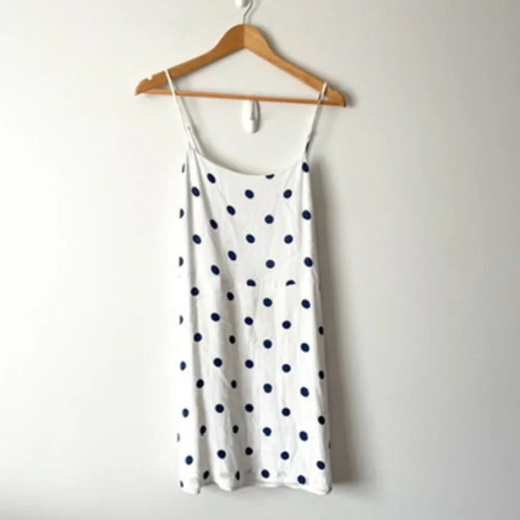 Aritzia Wilfred Isabelle Polka Dot Mini Dress White Navy Blue Size 8 - Picture 2 of 6